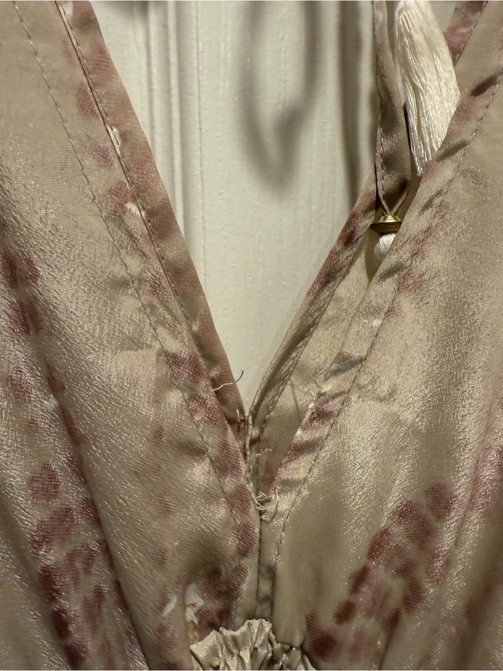 Smocked Waist V-Neck Mini Dress in Taupe and Mauve - Picture 2 of 4